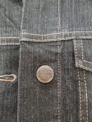 Giacca Harley Davidson vintage, donna taglia L, denim nero ritagliato con bottoni - Foto 4 di 12