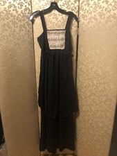 Vintage Black Pink Roses Floral Tapestry Maxi Dress Size 13