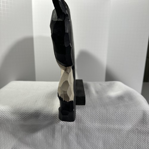 James Haddon Folk Art Cat Carved Wood Black White Green Eyes Signed Large 15 in. - Picture 5 of 21