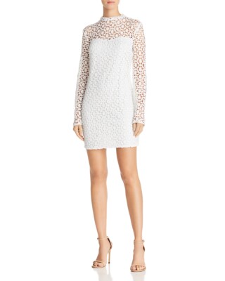New $188 Aqua Women'S White Geometric Lace Mock Neck Party Sheath Dress  Size S | eBay