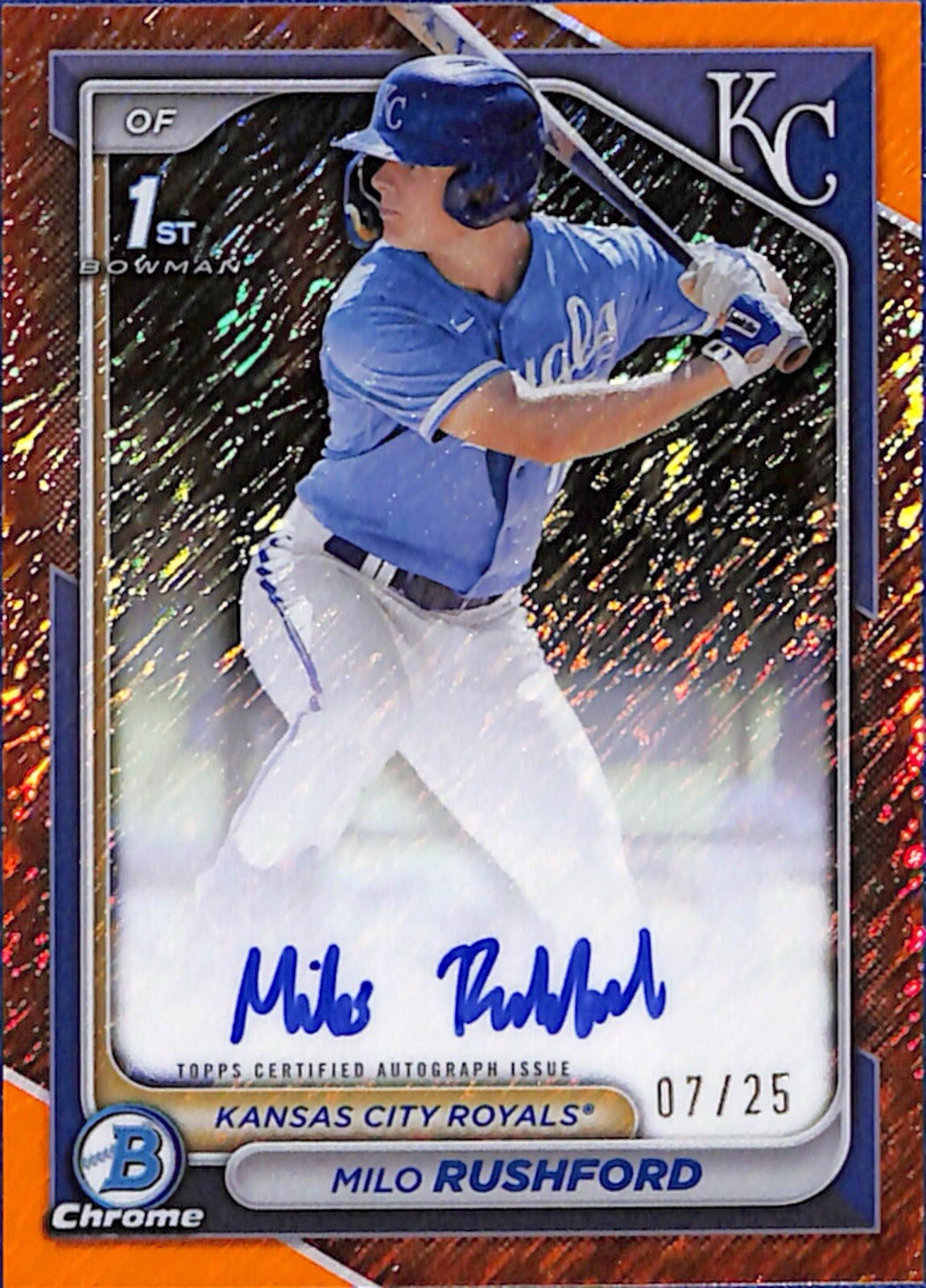 2024 Bowman Chrome 1st Milo Rushford Auto /25 Orange Shimmer #CPA-MR Royals!