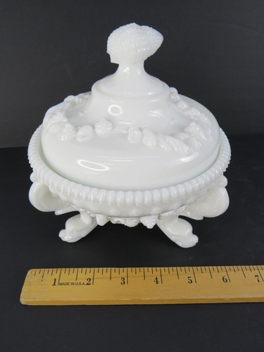 Westmoreland Milk Glass Argonaut Seashell & Sea Serpent Footed Lidded Candy Dish - Picture 10 of 10
