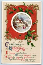 John Winsch Signed Postcard Christmas Greetings Holly Berries Winter Embossed