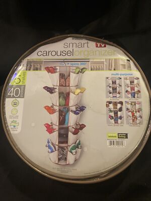 Smart Carousel Hanging Spinning SHOE ORGANIZER 5 Shelves 40 Pockets Beige  *NEW*