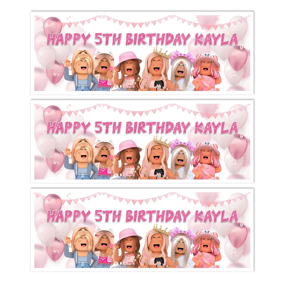 Personalised Roblocks Girls Happy Birthday Party Name Banners Celebration