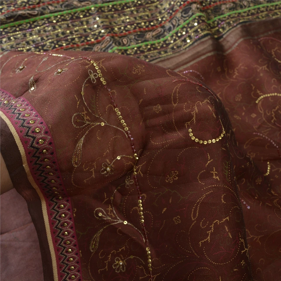 Saris Sánscriti Vintage Pura Gasa Seda Tejido a Mano Cuentas Tela Zardozi Sari Foto 2 de 4