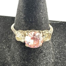 925 Sterling Silver Pink Clear Gem Ring Size 6