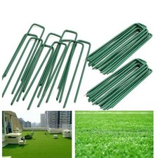 100x U PINS GREEN ARTIFICIAL GRASS TURF GALVANISED METAL PEGS STAPLES WEED HOOKS