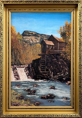 Vintage Impasto Oil Painting - The Crystal Mill - Large 36x26 Gold Frame