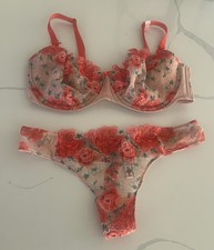 Victoria  s Secret DREAM ANGELS Bra  Panty Set Floral Mesh 36D/Medium NWT