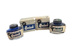 2 Parker Quink Vintage Blue Black & Royal Blue Fountain Pen Ink NOS Full New 50s
