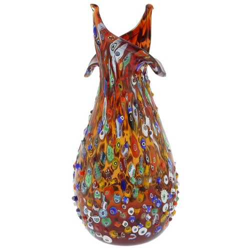 GlassOfVenice Murano Glass Millefiori Mosaic Blooming Flower Vase - Red