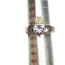 Sterling Silver Claddagh Ring Amethyst Heart Size 6 Irish Celtic