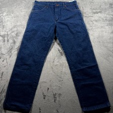 Vintage Wrangler Jeans Men's 34x30 Blue Denim Relaxed Fit Flat Front Made in USA