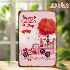 Happy Valentine's Day Pink Truck Gnome Metal Sign Romantic Sweet Home Decoration