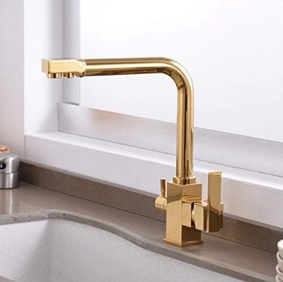 Osmose Wasserhahn 3-fach Gold Einloch 3-in-1 Küchenarmatur mit Filter 360° schwenkbar Go