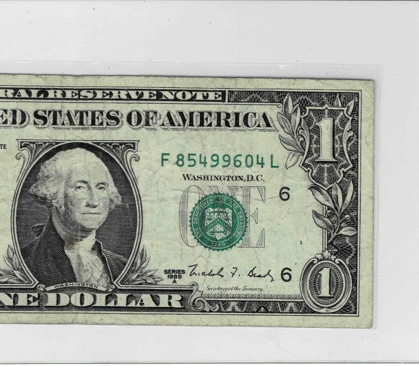 Billete de $1 de la Reserva Federal 1988A 'WEB'--fr.1917-F--Función 14 1/2--Valor de $325 en UNC Foto 4 de 4