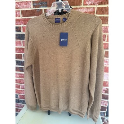 Arrow Men's Medium Diamond Knit Crewneck Sweater Tan NWT
