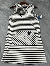 Junk Food Disney Womens M Beach Cover Up Hooded Navy Stripe Sleeveless Dress