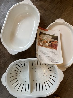 Tupperware ovaler Servierer mit Siebeinsatz Deckel Cook & Serve NEU