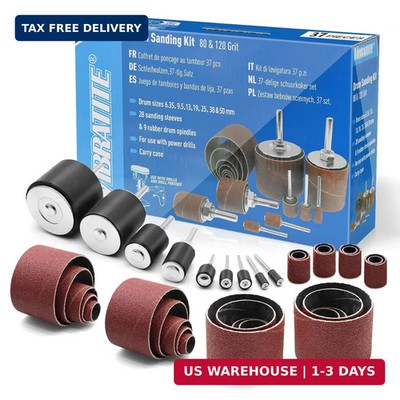 VIBRATITE 37 Pieces Drill Press Sanding Drum Kit, 80 and 120 Grit Spindle Sander