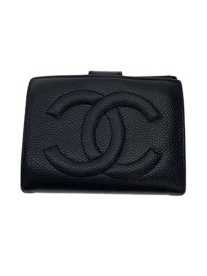 Folded Wallet Bifold Leather BLK Ladies' Used