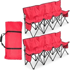 Kigley Portable 4 Seat Soccer Bench Chairs Foldable Team Sports Red 