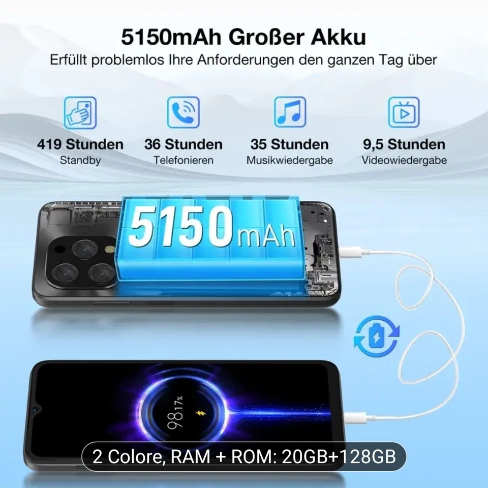 DOOGEE N55PLUS 6,56 Smartphone 20GB+128GB/TF 1 TB Android 14 5150mAh Nuovo - Immagine 2 di 4