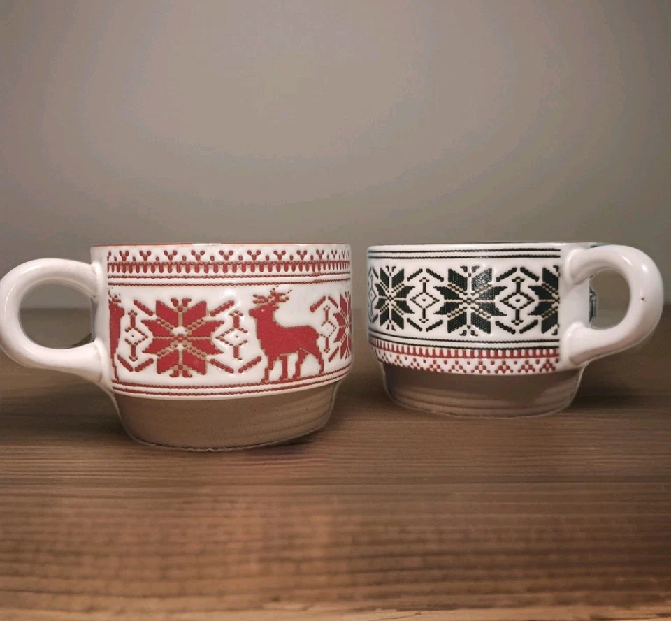 Magnolia Hearth & Hand Fair Isle Taza de Navidad Gres Ciervo Rojo APILABLE NUEVO Foto 2 de 4