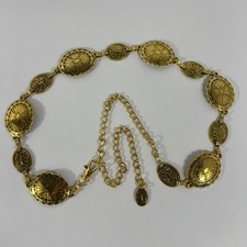 Gold Medallion Concho Statement Belt - Gold Brass Tone - Boho - 42"