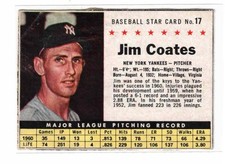 1961 Post #17, Jim Coates, New York Yankees, Box, VG