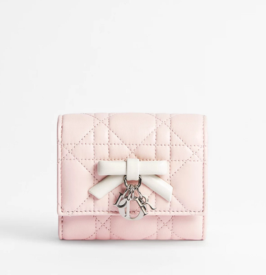 Dior Cannage Lambskin Wallet Exhale Pink & Latte White JPN