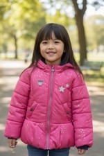 Oshkosh B'Gosh Girl  s Pink Puffer Jacket w/ silver stars  half moons Size 3T