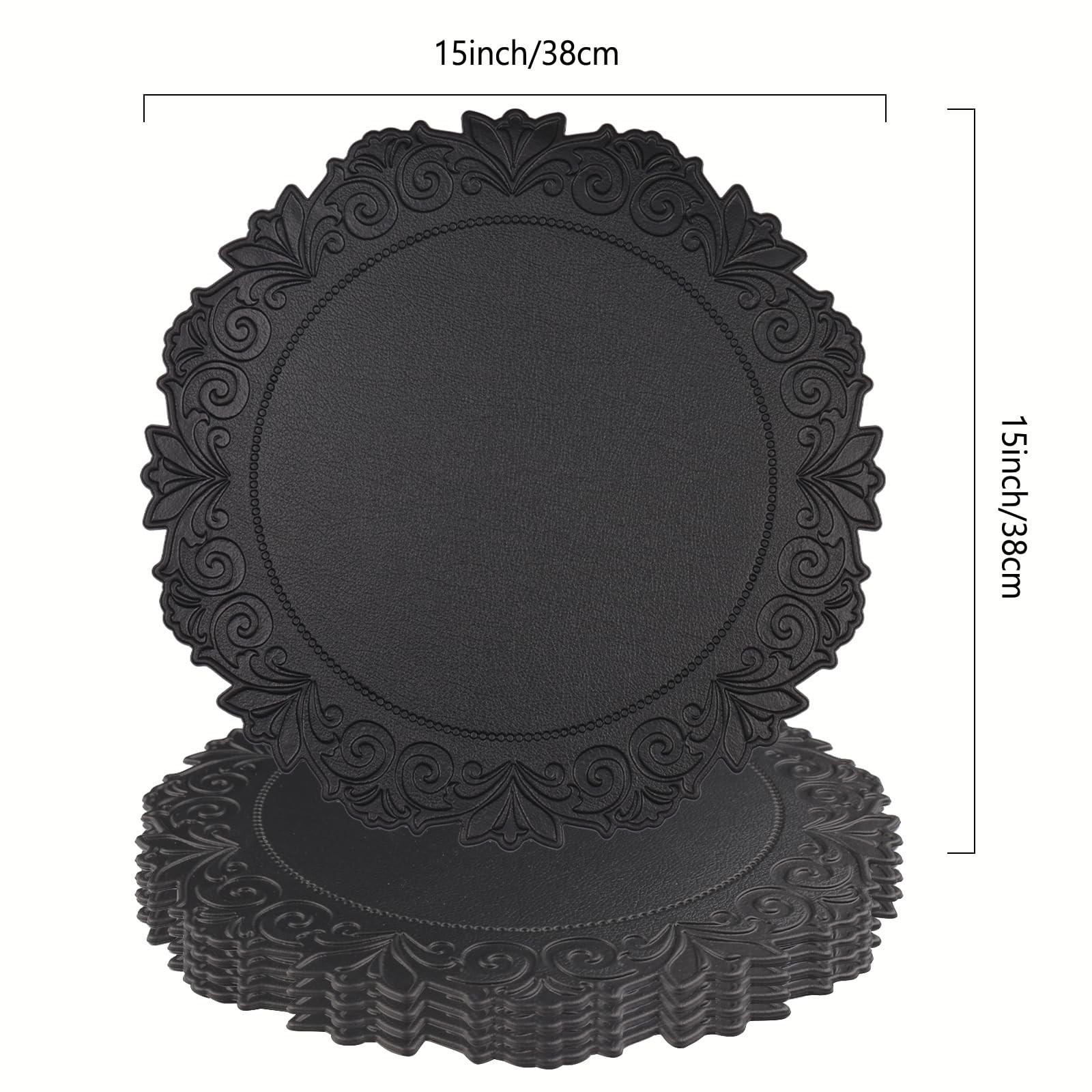 Round Faux Leather Placemats Set of 4, Dining Table Mats, Black