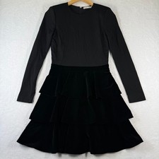 Alice + Olivia Womens Black Tiered Ruffle Velvet Skirt Long Sleeve Mini Dress 4