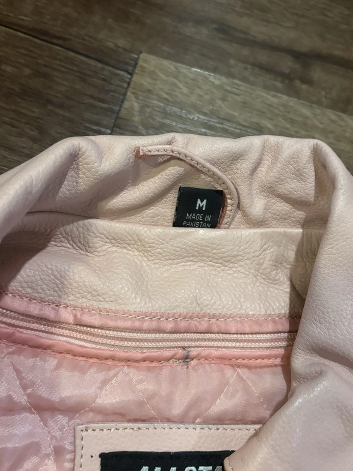 Mujer ALLSTATE BABY Rosa Cuero Flecos Moto Chaqueta Mediana Foto 2 de 4