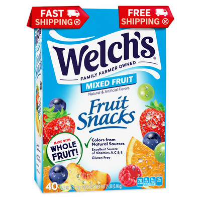 Welch's Fruit Snacks Gluten-Free Mixed Fruit Snacks Soft Snacks, 0.8oz, 40 Pack