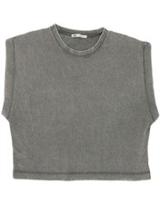 ZARA Womens Oversized Crop Vest Top UK 10 Small Grey Cotton DW64