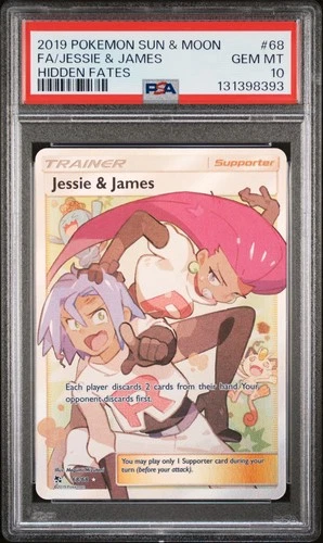 2019 POKEMON SUN & MOON HIDDEN FATES #68 FULL ART/JESSIE & JAMES PSA 10