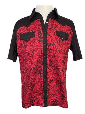 Living Dead Souls Shirt XL Snap Front Red Black Skulls Roses Goth Punk UK