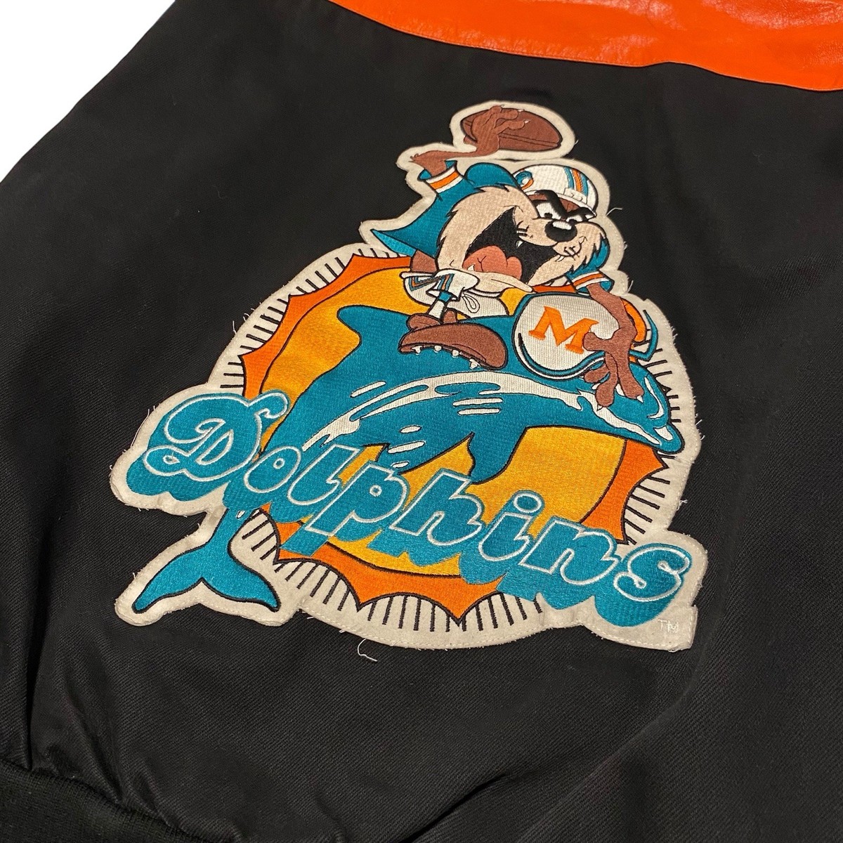 Vintage Taz Miami Dolphins Leather Jacket Coat NFL Jeff Hamilton