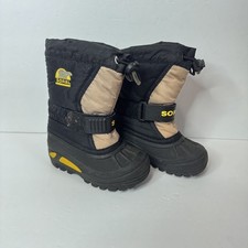 Sorel Girl Flurry Winter Snow Boots Sz 8 Yellow Black Waterproof Toddler Liner