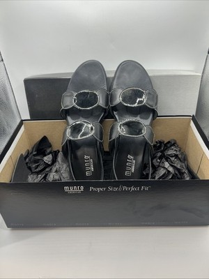 Munro American Eclipse Black Leather Sling Back Sandals Size 8, Vintage, Classic