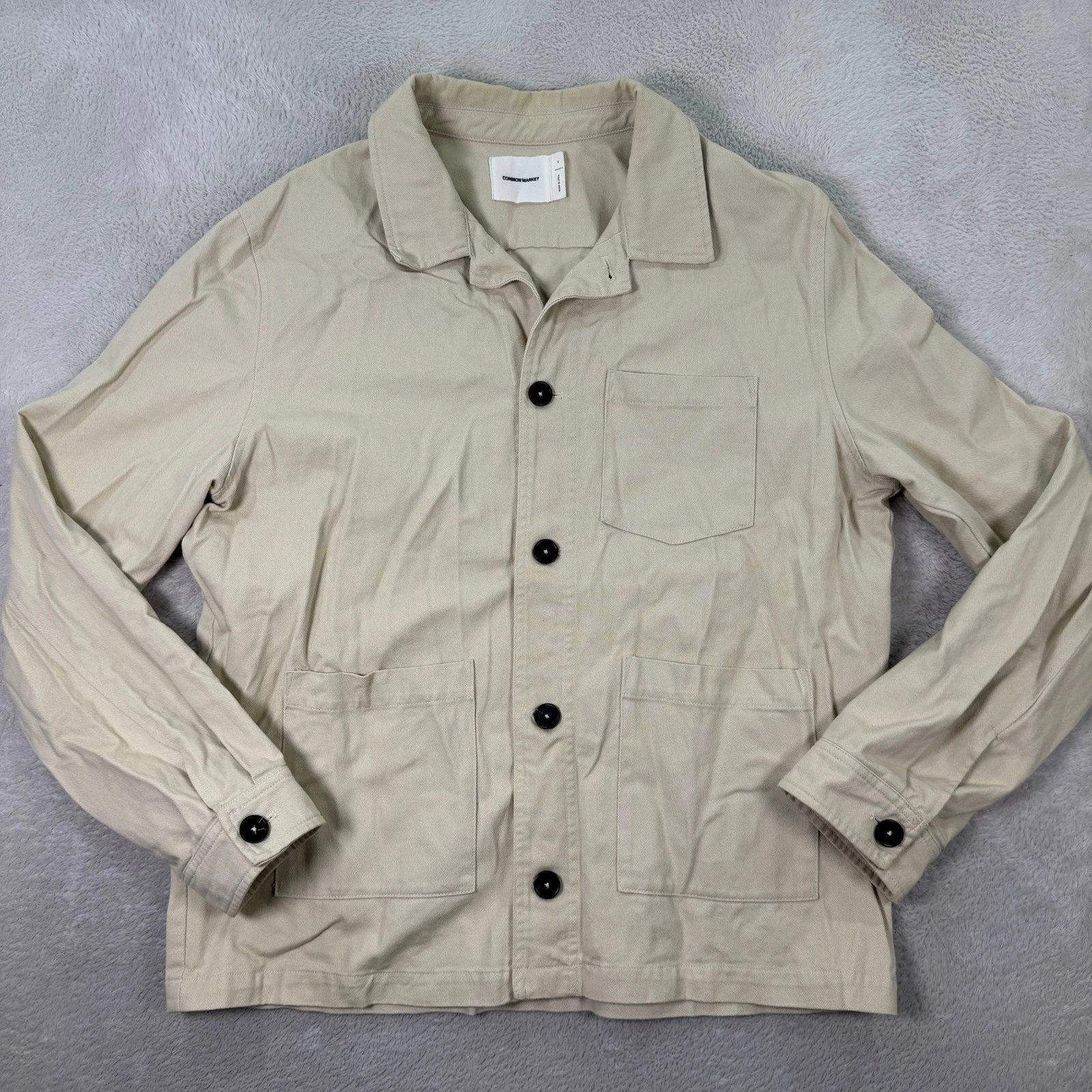 Common Market Mens XL Beige Cotton Button Up Shirt Chore Jacket Workwear Casual