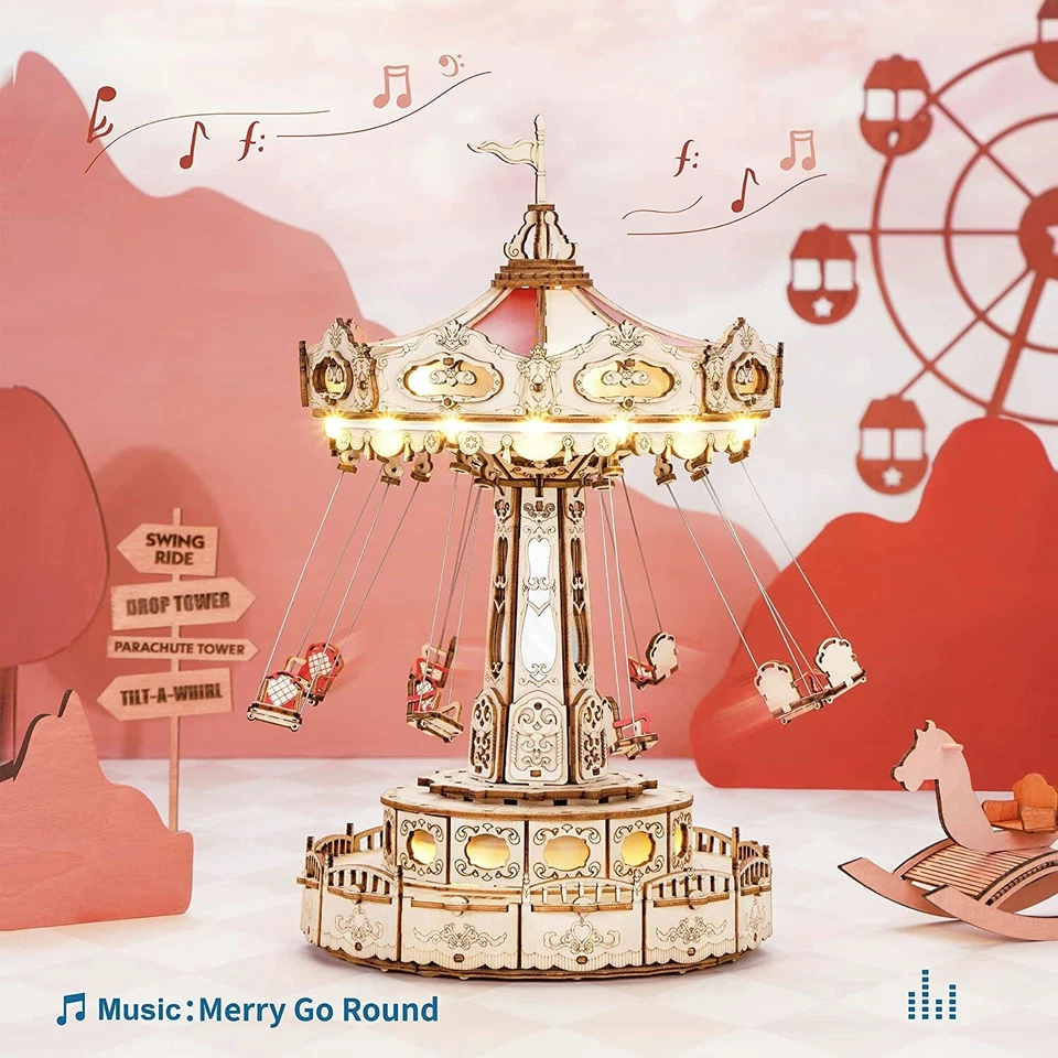 ROKR 3D Wooden Puzzle LED Music Box Model Kit DIY Toys Kids Adults Xmas Gift - Image 3 of 4