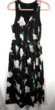 Banana Republic Black Floral Sleeveless Wrap Midi Dress -Pockets- Size 6