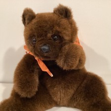Vintage Dark Brown Teddy Bear Plush 20 America Wego - Orange Scarf.