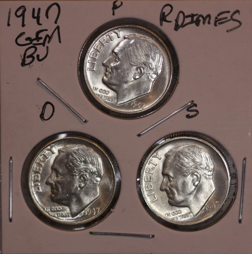 1947 P D S  Roosevelt Dimes GEM BU ! LUSTER!  US  47617 (3 COINS)