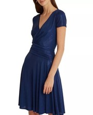 NEW LAUREN RALPH LAUREN BLUE FIT AND FLARE PLEATED DRESS SIZE 16 $185