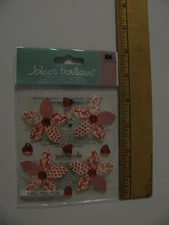Jolee's RED PATTERNED FLOWERS & HEARTS Dimensional Stickers 9 Pieces NIP